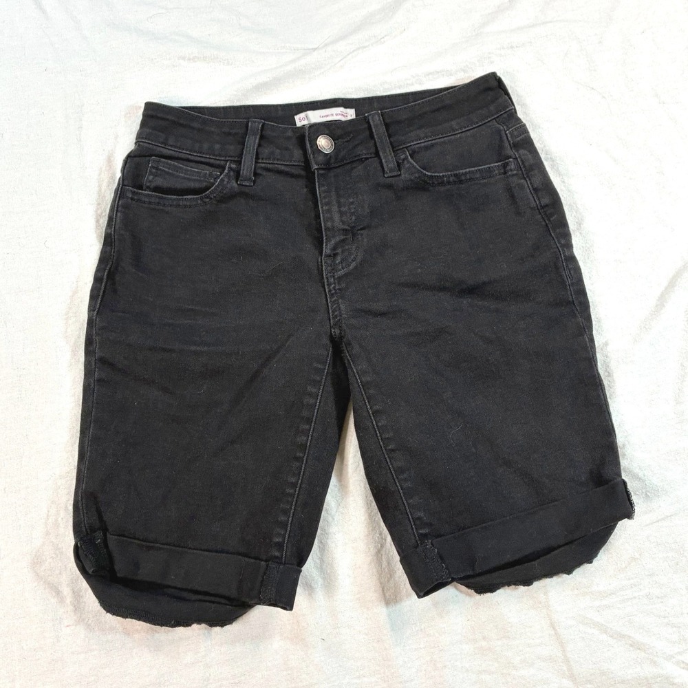 SO Women's Favorite Bermuda Denim Shorts Size 3 Black Low Rise Cuffed Raw Hem Z3